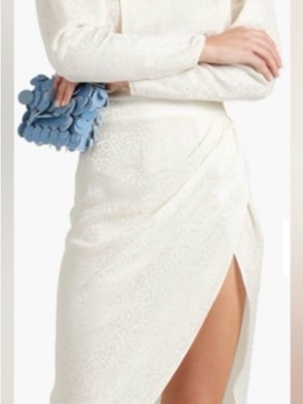 Ronny Kobo Collection Ivory Long-Sleeve Satin Wrap Dress